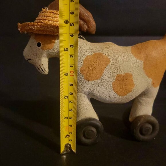 Vintage Paper Mache Goat with Staw Hat on Wheels Toy - Picture 7 of 7